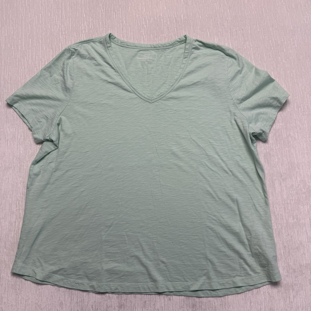Vineyard Vines V-Neck T-Shirt Women XL Green Beach Pool Cotton Burnout Feel Logo